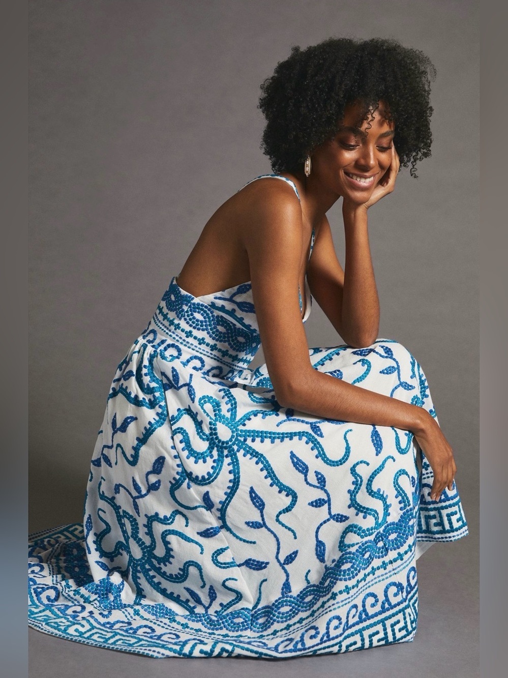 NEW Anthropologie Maeve Seaside Embroidered Midi Sundress blue/white Size 6 - Picture 5 of 10